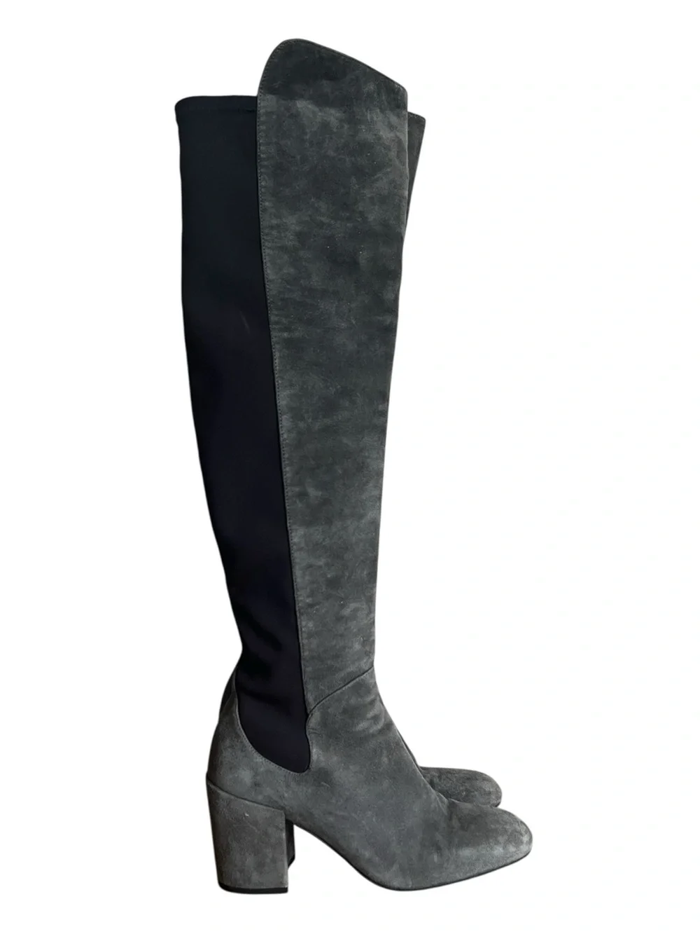 Stuart Weitzman Gray Suede Tall Block Heel Boots Size 7 M